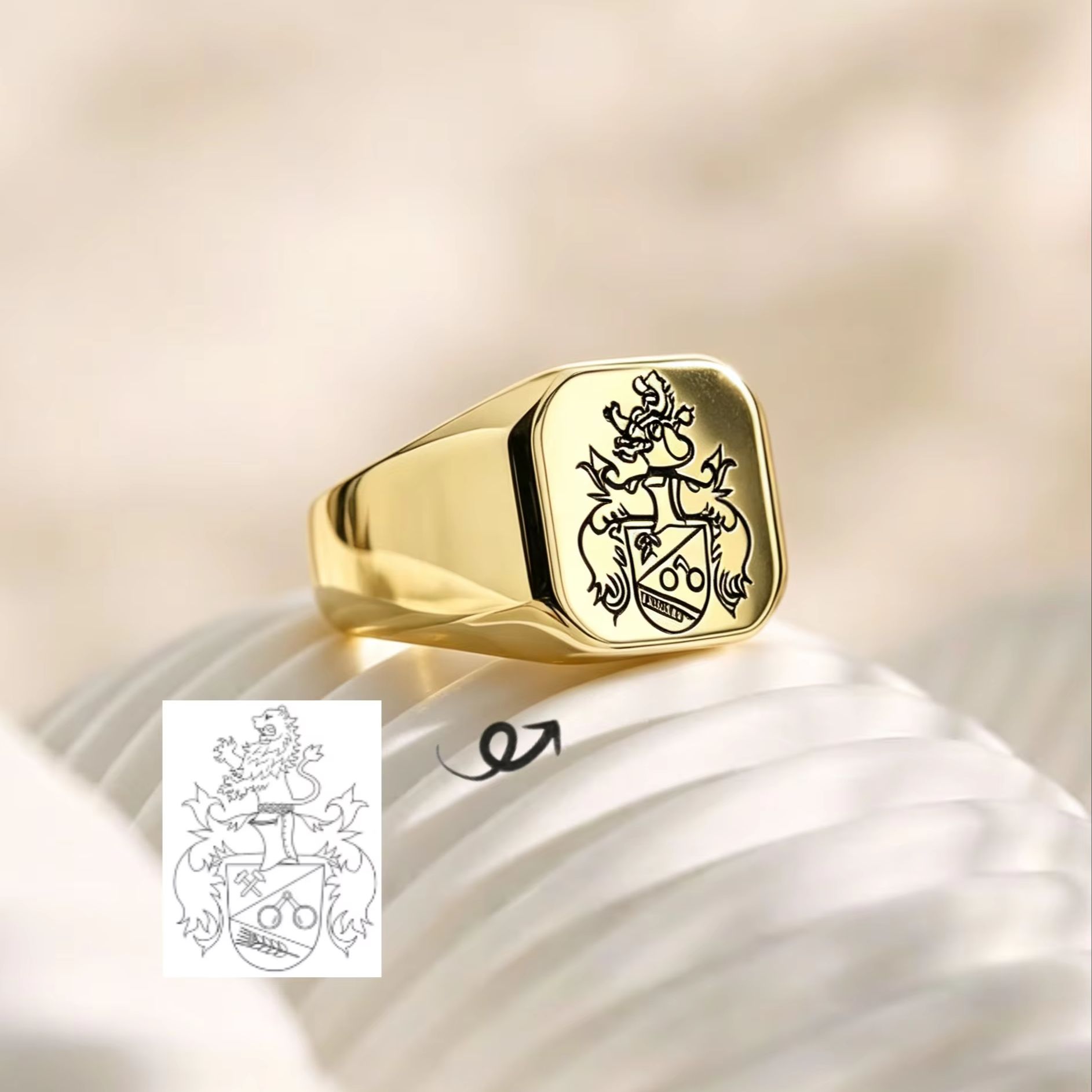 Custom Family Crest Signet Rin - Initial Ring Custom recension och pris